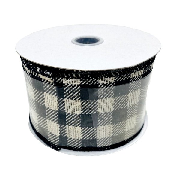 Black & White Check Ribbon, Black White Plaid Pattern Ribbon Roll Craft Material - Picture 3 of 5